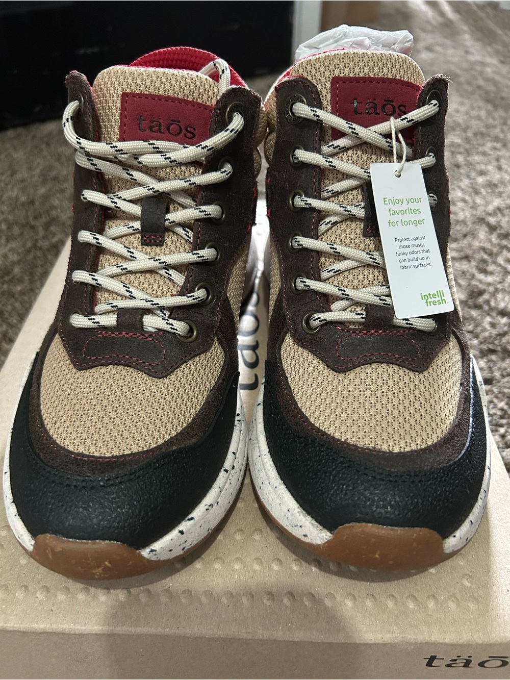 Taos Footwear Beige Brown and Red Lace-Up Sneakers